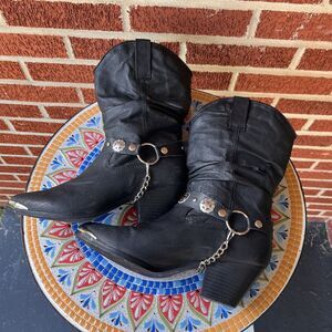 Dingo Olivia DI-522 Womens 6 Black Western Cowboy Boots Leather Slouch Boots